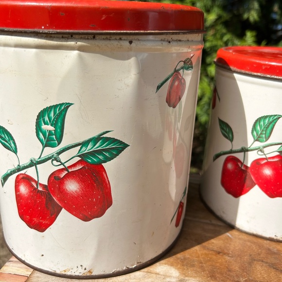 Vintage Decoware Canister Set in Red Apple Design / Set of 3 Decoware Red Canist - Picture 9 of 11